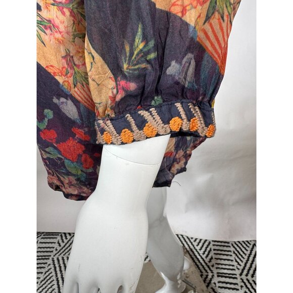 Johnny Was Embroidered Floral Tunic Top With 3/4 Sleeves & Mandarin Collar In Sh - Picture 7 of 16